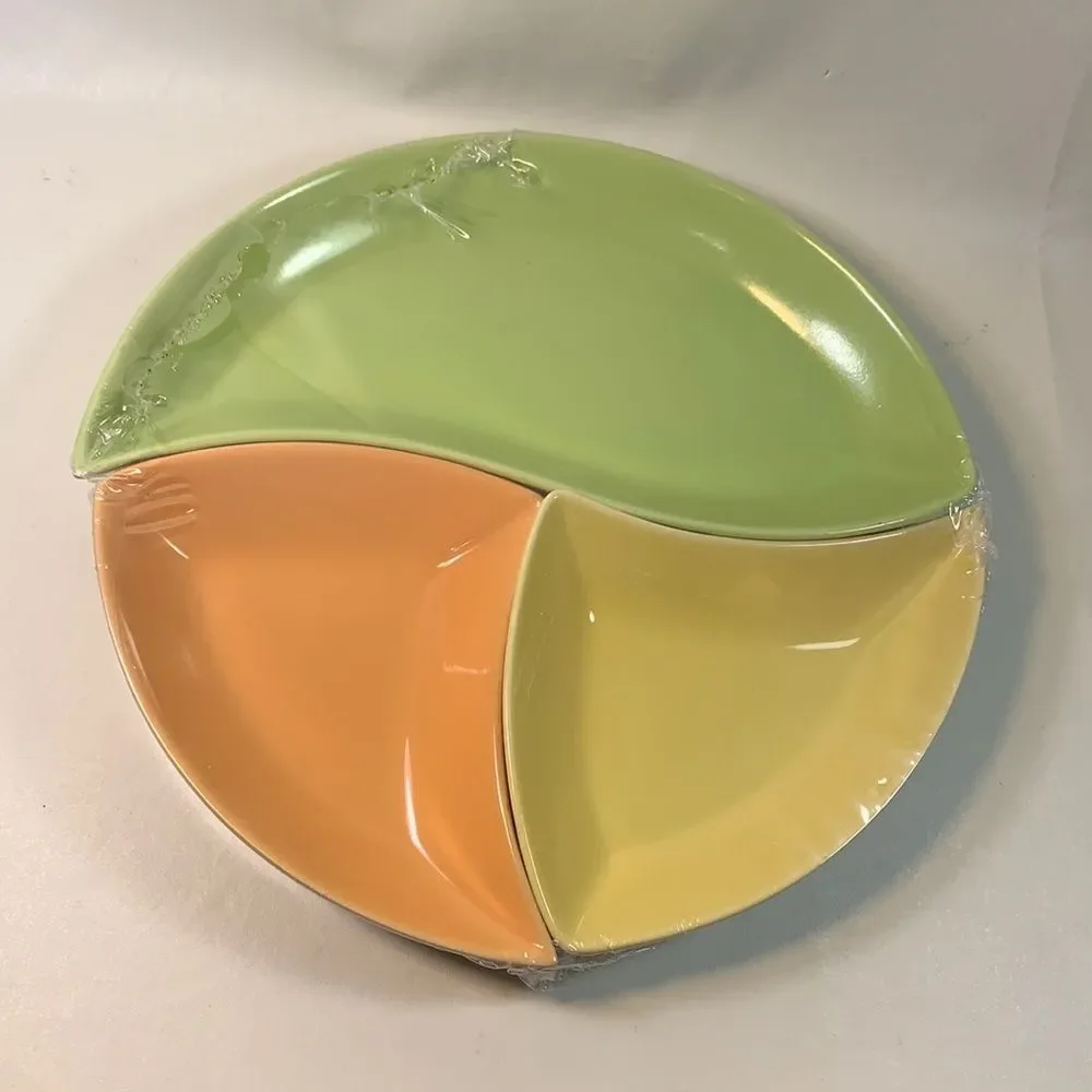 Citrus Round 3 Separate Piece Melamine Serving Set Orange Green Yellow New